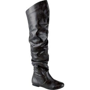 Women's Pu Black Polyurethane (PU) Knee High Pointed Toe Low Heel Western Boots
